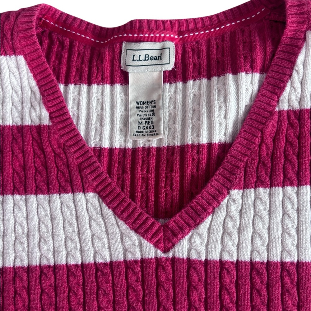 L.L. Bean V-Neck Sweater in Pink and White Size Medium